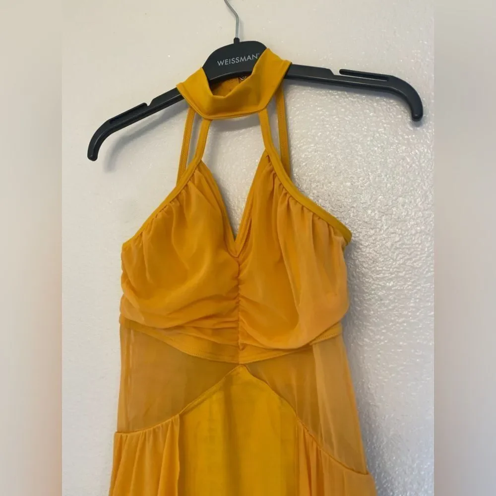 WEISSMAN Elite Dance costume yellow Ruched maxi Dress Mesh Skirt D10470 LC child